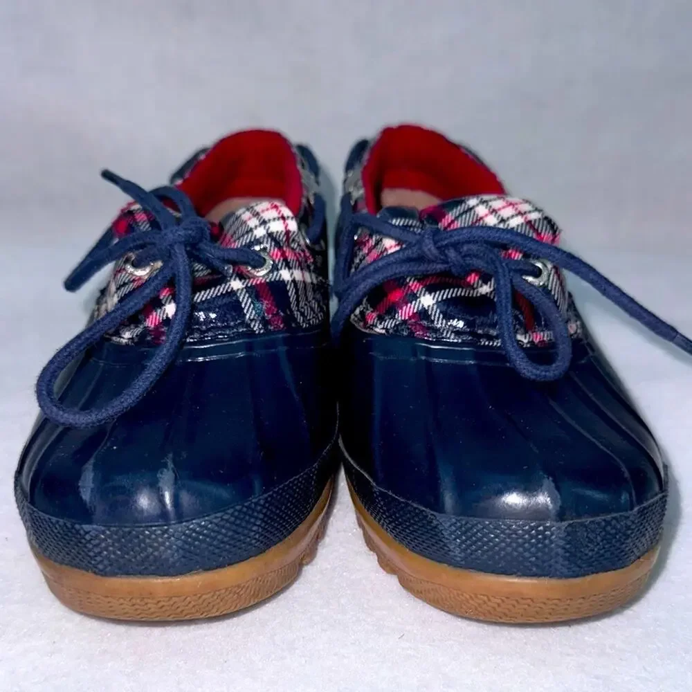 Women’s Sperry Topsiders Waterproof Shoes Low Top Duck Boots size 6 Navy Plaid